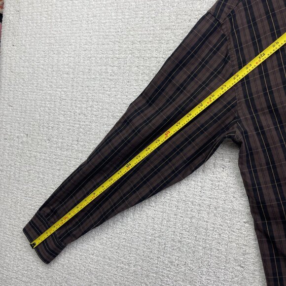 Arnold Palmer Easy Care Mens Sz S Button Up Dress Shirt Brown Plaid Long Sleeve - Picture 7 of 11